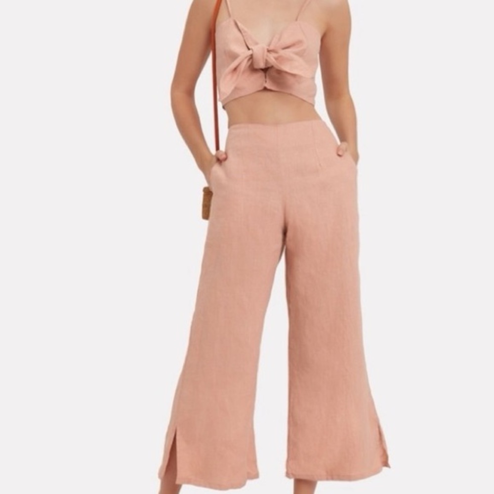 Faithfull the Brand Dusty Rose Wide Leg Linen Pants